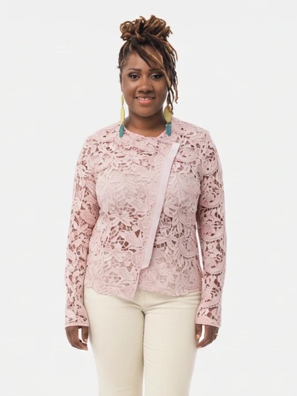 Kate & Mallory Pink Lace Openwork Blazer
